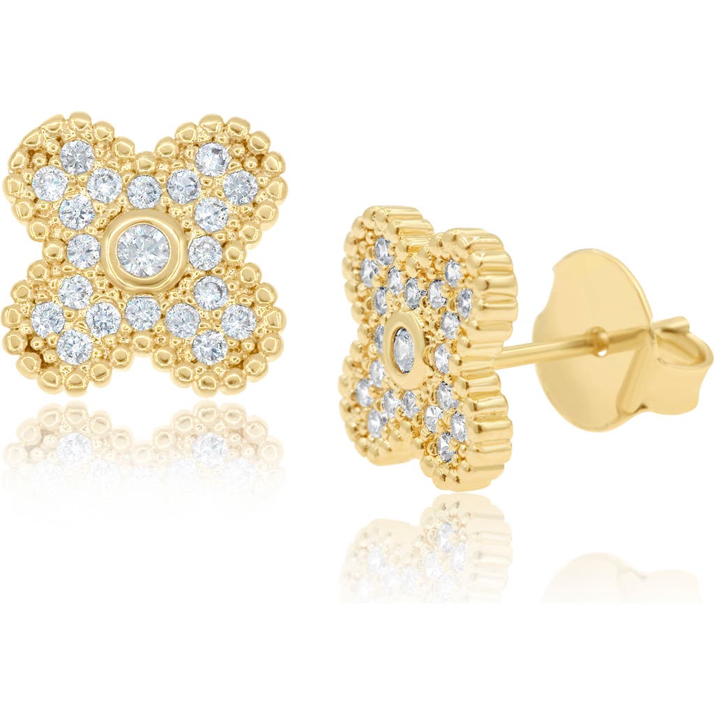 Shymi Pavé Clover Stud Earrings In Gold