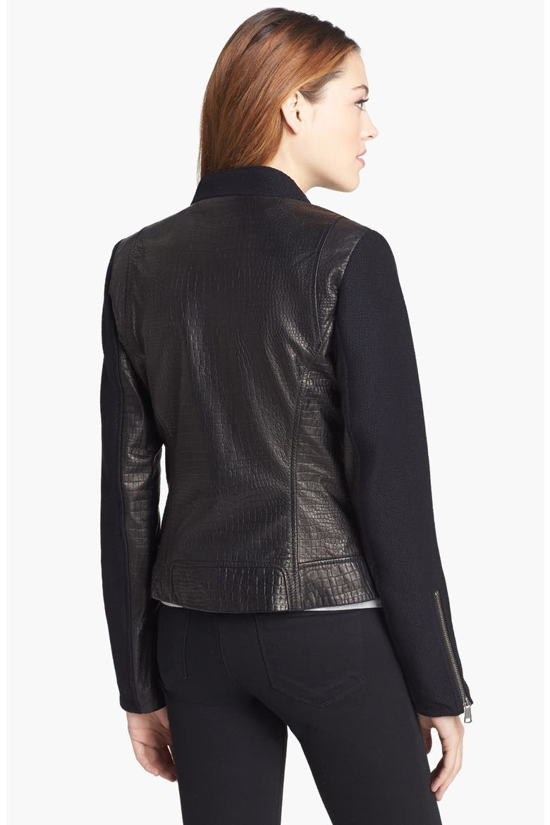 'Emmy' Leather & Wool Blend Jacket, Alternate, color, BLACK