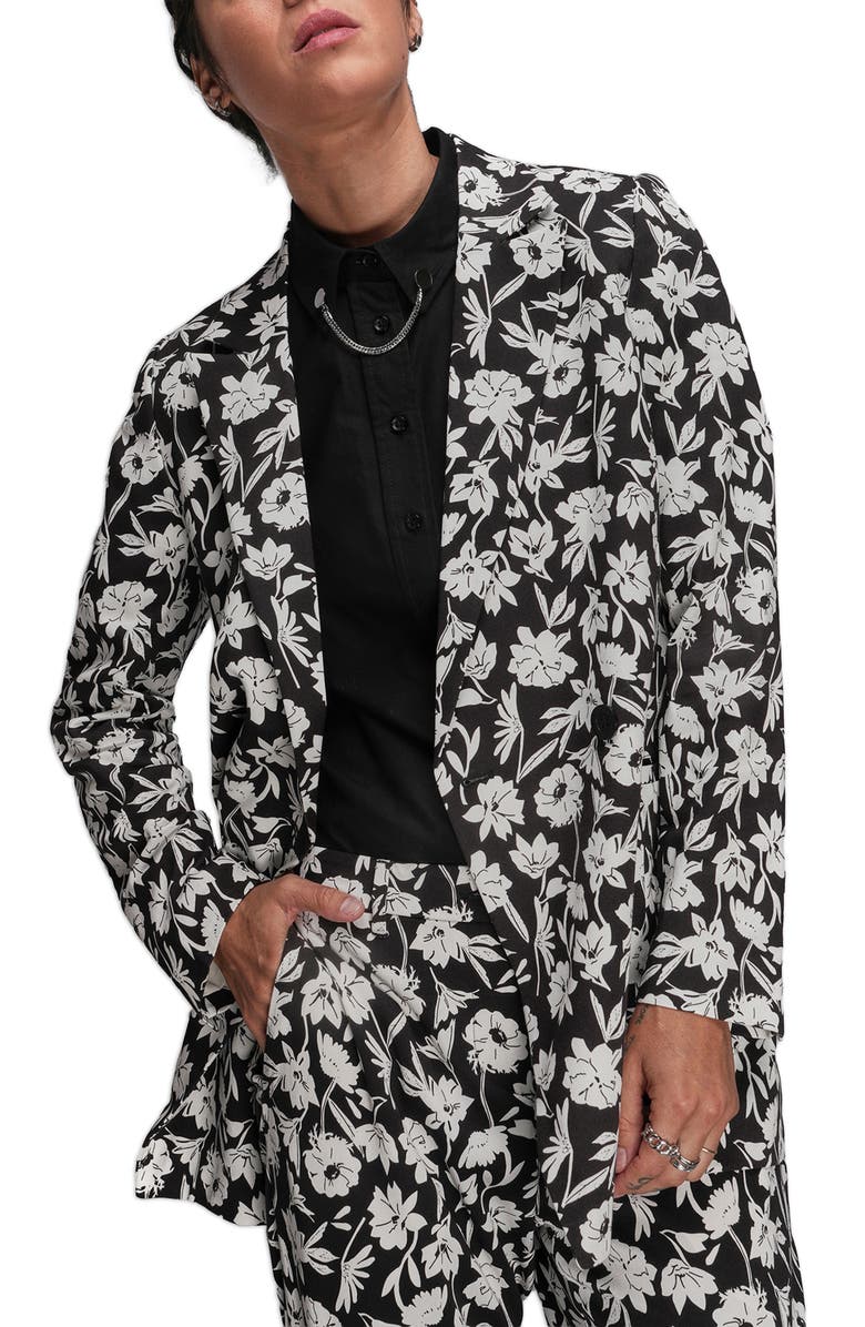 WILDFANG The Empower Double Breasted Blazer, Main, color, Monochrome Floral Black