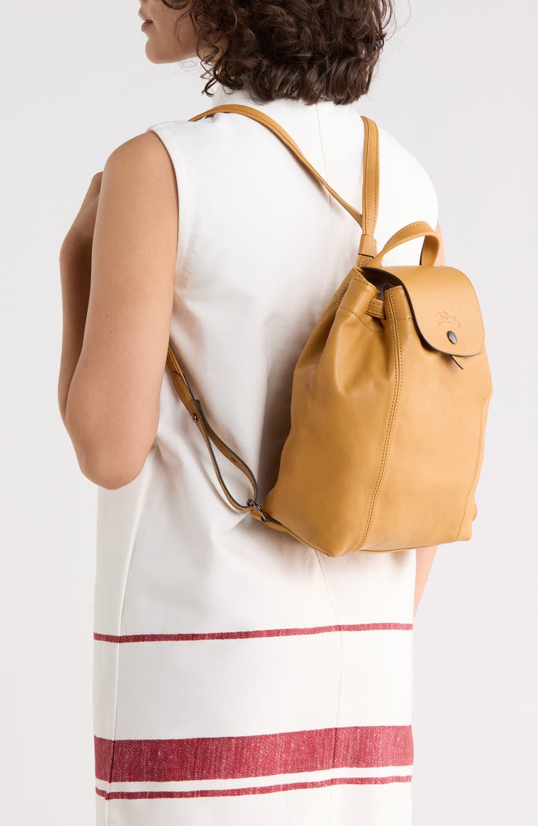 Longchamp Le Pliage Leather Backpack, Alternate, color, Honey