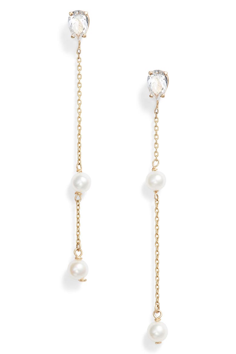 Pearl & Topaz Drop Earrings, Main, color, YELLOW GOLD/ PEARL
