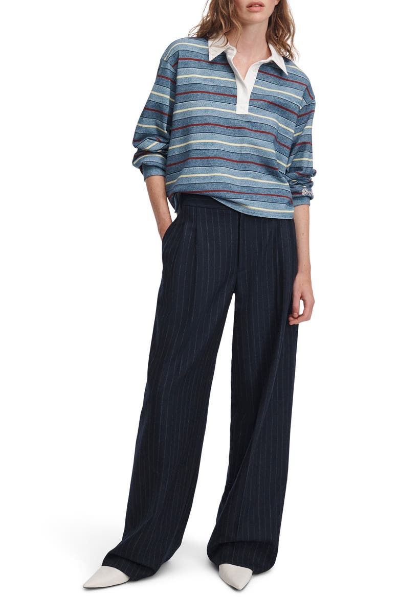 Miramar Cropped Rugby Polo Sweatshirt, Alternate, color, INDIGO STRIPE