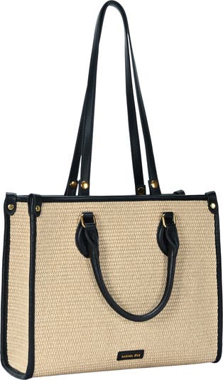 Raffia Contrast Tote Bag