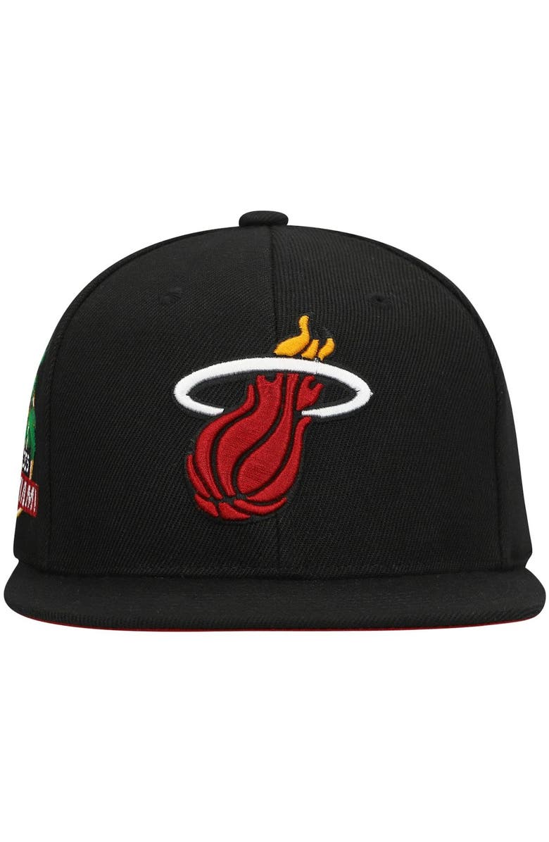 Mitchell & Ness Men's Mitchell & Ness Black Miami Heat Custom Patch Snapback Hat, Alternate, color,