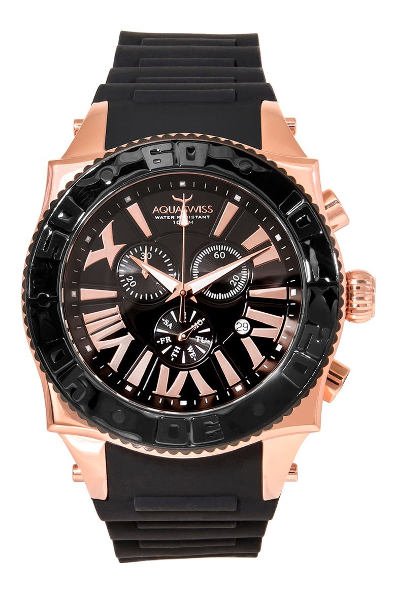 Men's Swissport XG Watch, 50mm x L63mm, Main, color, BLACK/ ROSE GOLD
