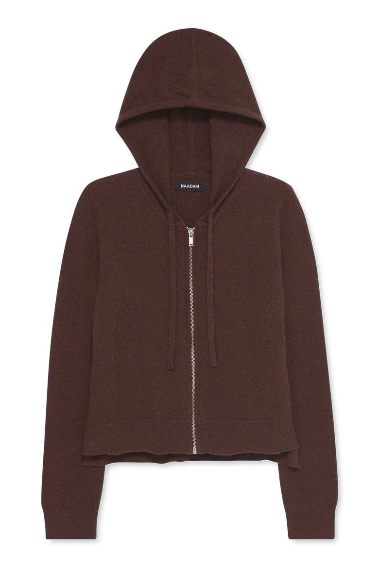 Signature Cashmere Cropped Zip Up Hoodie, Alternate, color, Chocolate