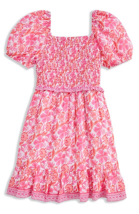 Kids' Smocked Bodice Puff Sleeve Cotton Blend Sundress (Toddler, Little Kid & Big Kid)