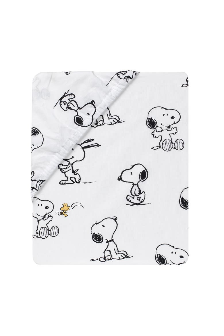 Classic Snoopy 100% Cotton Fitted Baby Crib Sheet, Alternate, color, White Multi