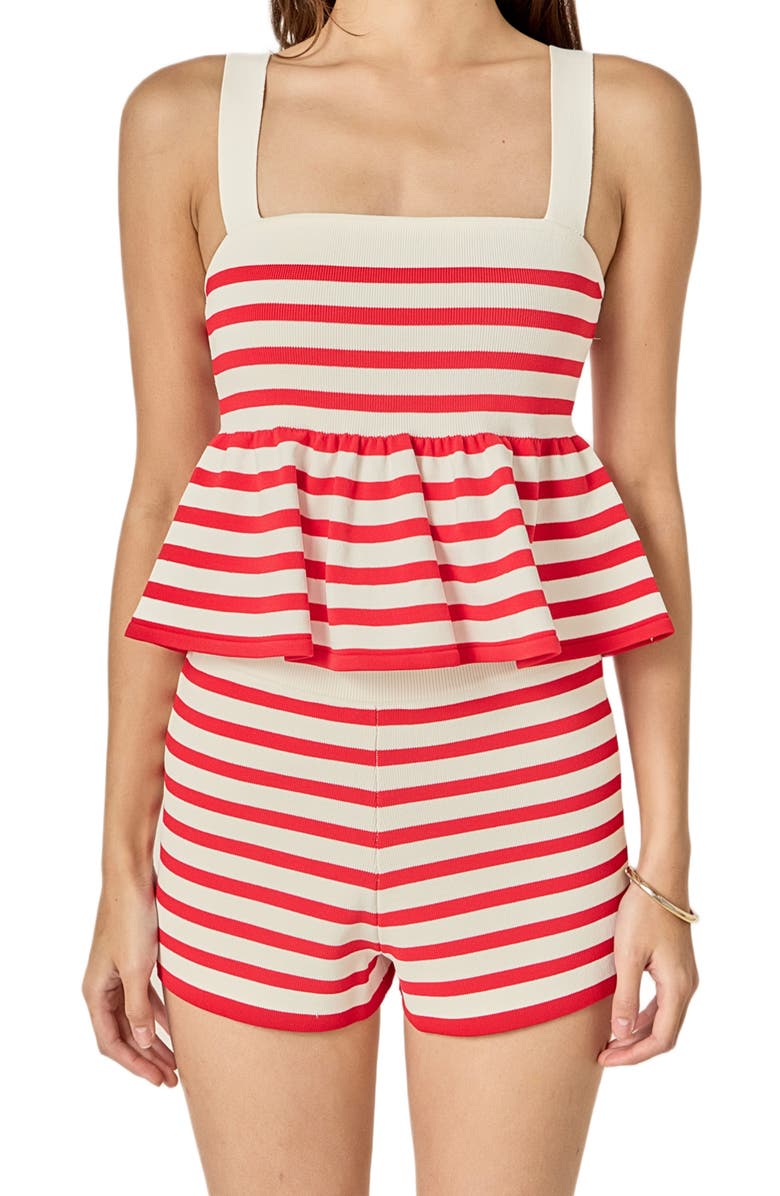 English Factory Stripe Knit Shorts, Alternate, color, White/ Red