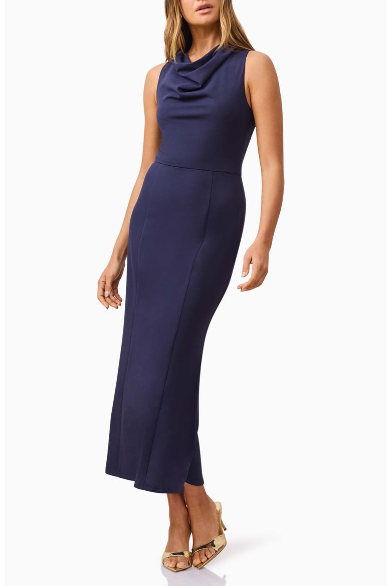 Jamie Cowl Neck Cocktail Midi Dress, Alternate, color, NAVY
