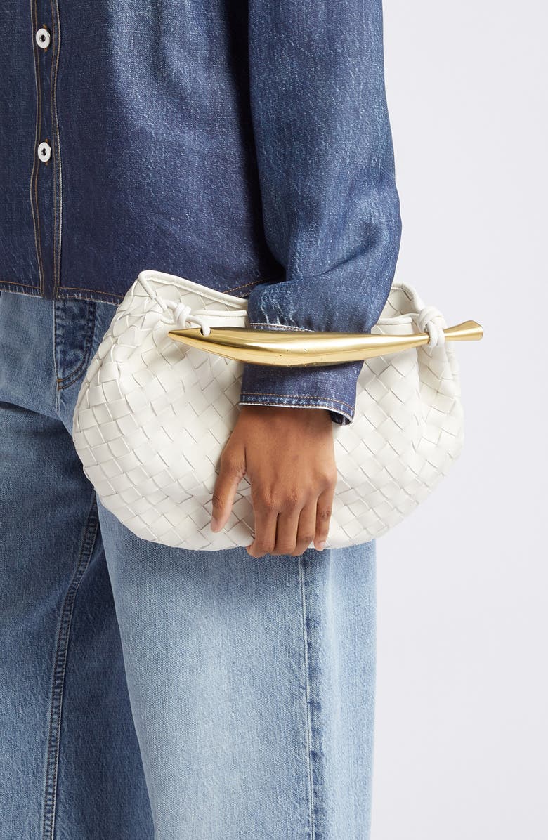 Bottega Veneta Sardine Intrecciato Leather Top Handle Bag, Alternate, color, 9104 Chalk-M Brass