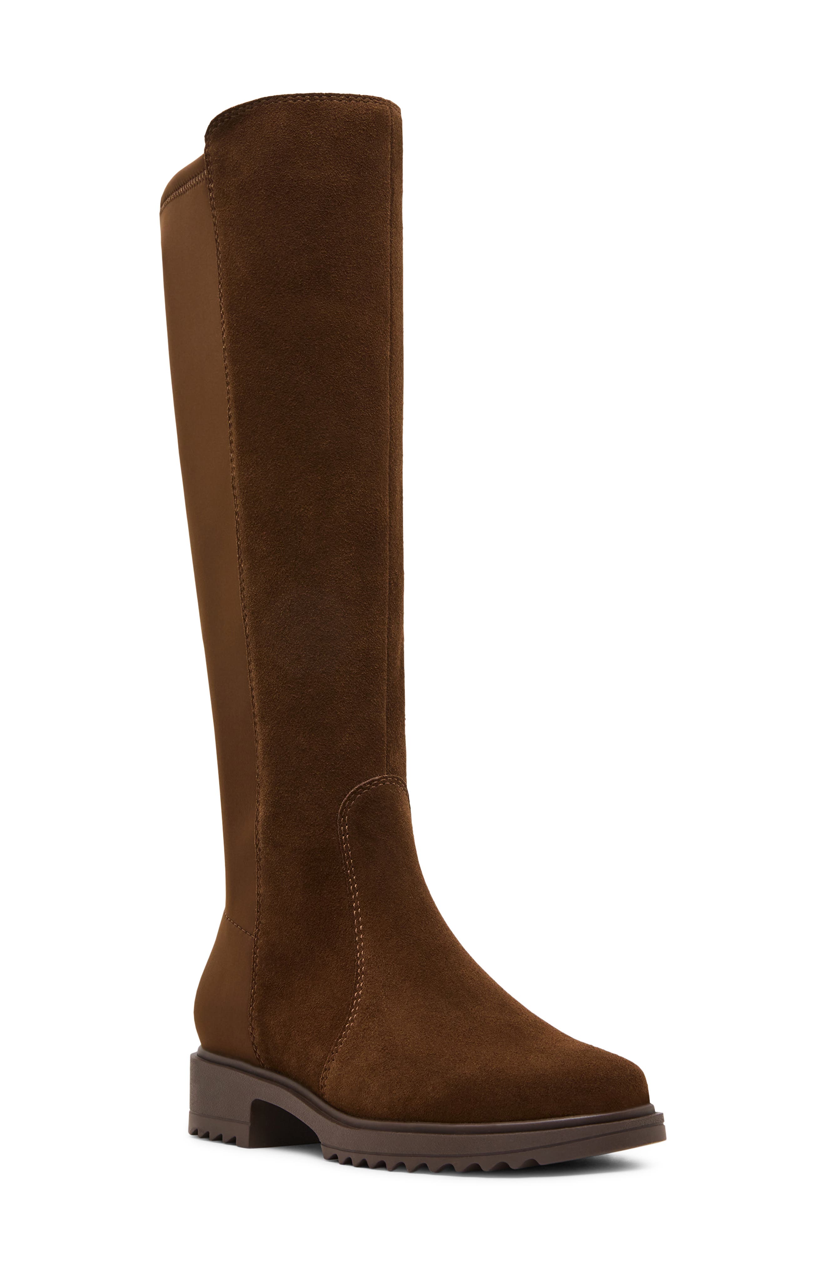 Courtney Waterproof Knee High Boot, Main, color, CHOCOLATE SUEDE/ STRETCH