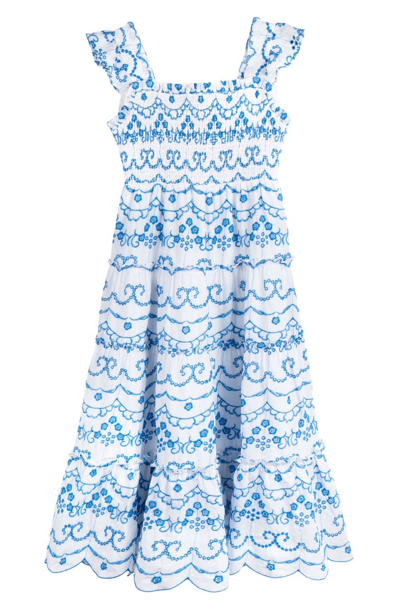 Rare Editions Kids' Floral Embroidered Tiered Dress, Alternate, color, Blue
