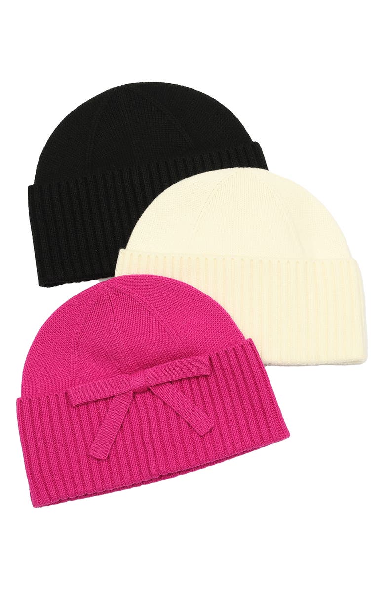 Kate Spade New York bow accent beanie, Alternate, color, Marker Pink