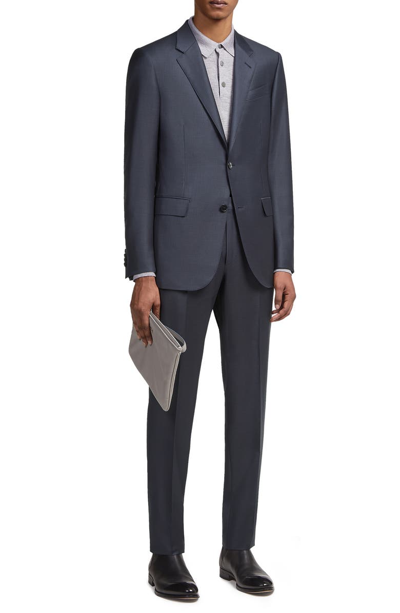 ZEGNA Pin Dot Trofeo Milano Wool Suit, Main, color, Navy