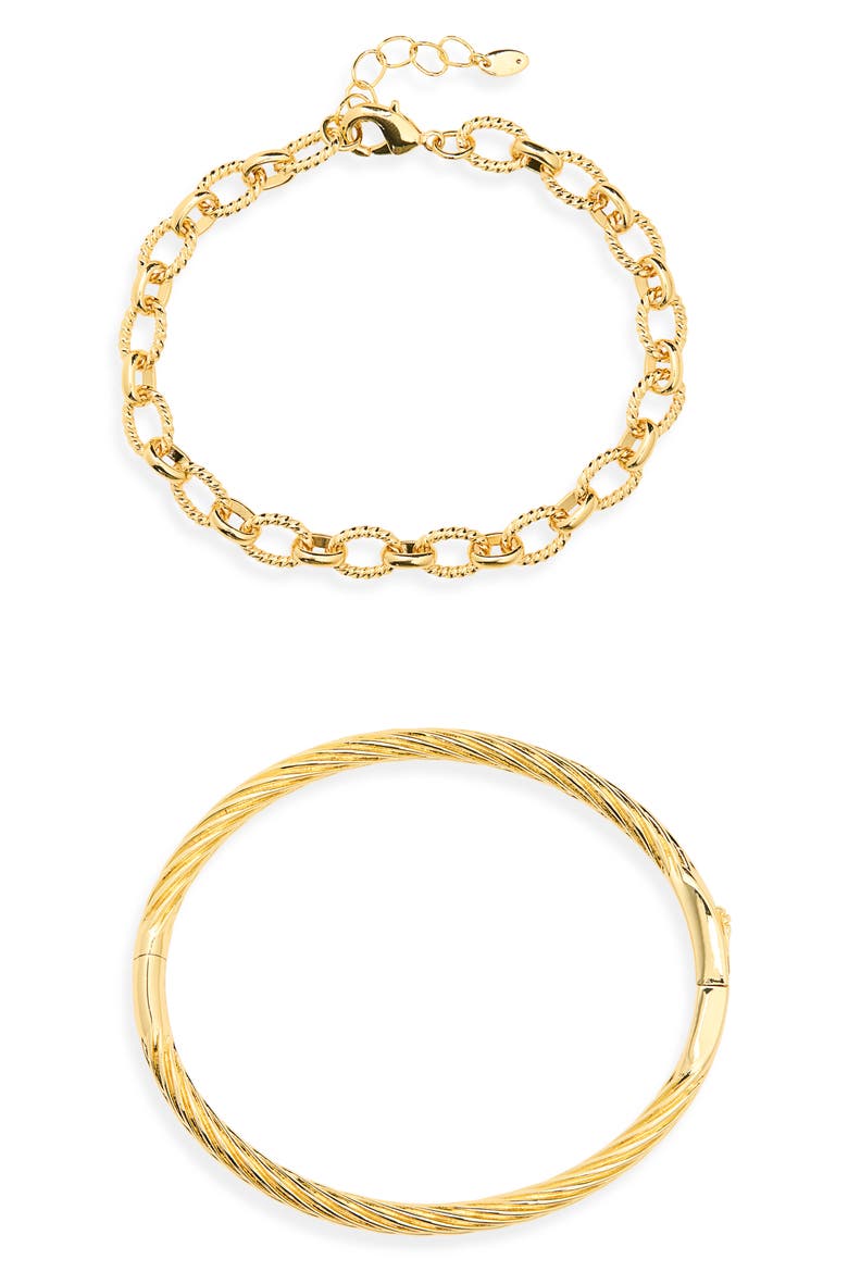 Set of 2 Assorted Textured Bracelets, Alternate, color, GOLD