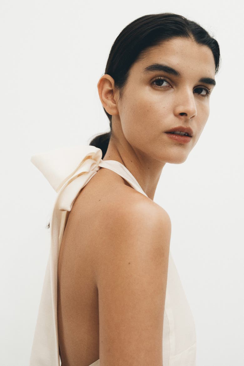 Asymmetric Halterneck Dress, Alternate, color, Cream