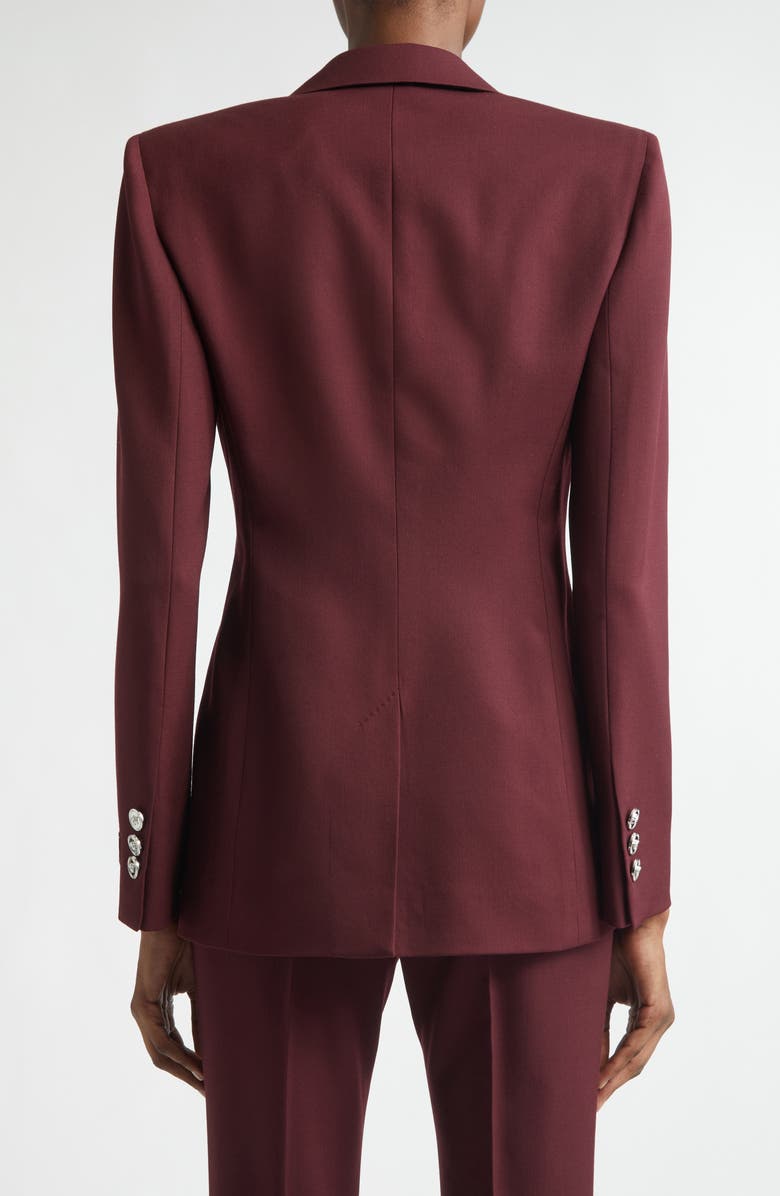 Versace Single Breasted Stretch Virgin Wool Gabardine Blazer, Alternate, color, Burgundy