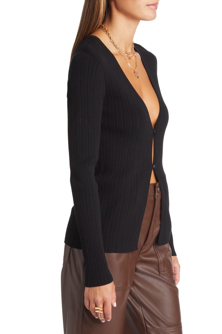 Two-Button Rib Cardigan, Alternate, color, BLACK