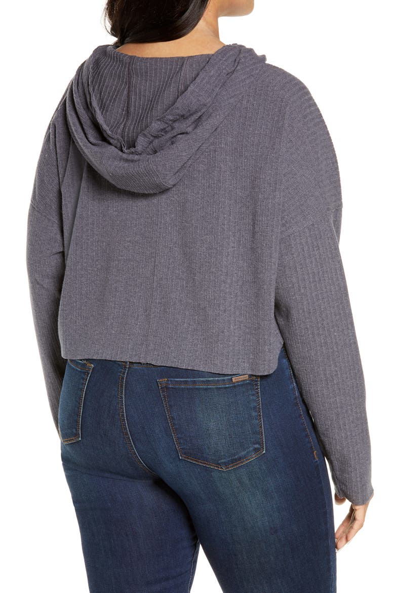 Rib Knit Crop Hoodie, Alternate, color, GREY MEDIUM HEATHER