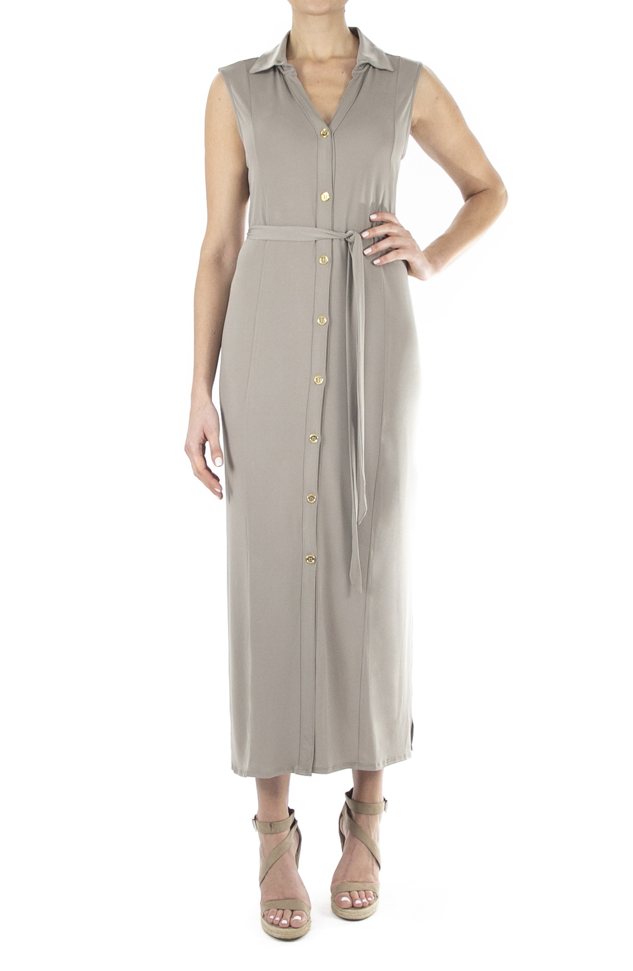 Nina Leonard Button Front Midi Shirt Dress