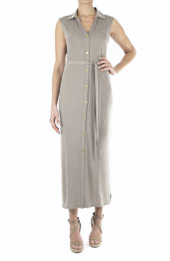 Nina Leonard Button Front Midi Shirt Dress