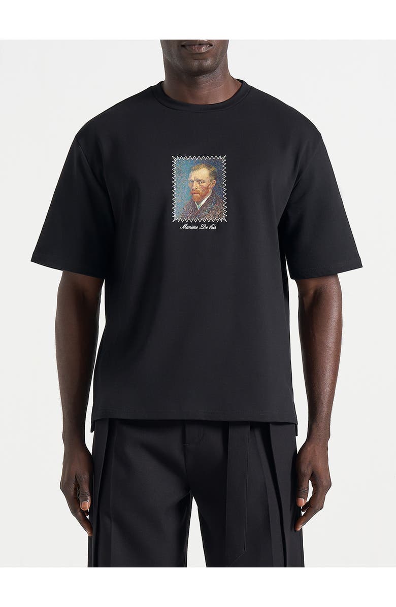 Manière De Voir Anders Cafe Terrace At Night Cotton T-Shirt, Alternate, color, Black