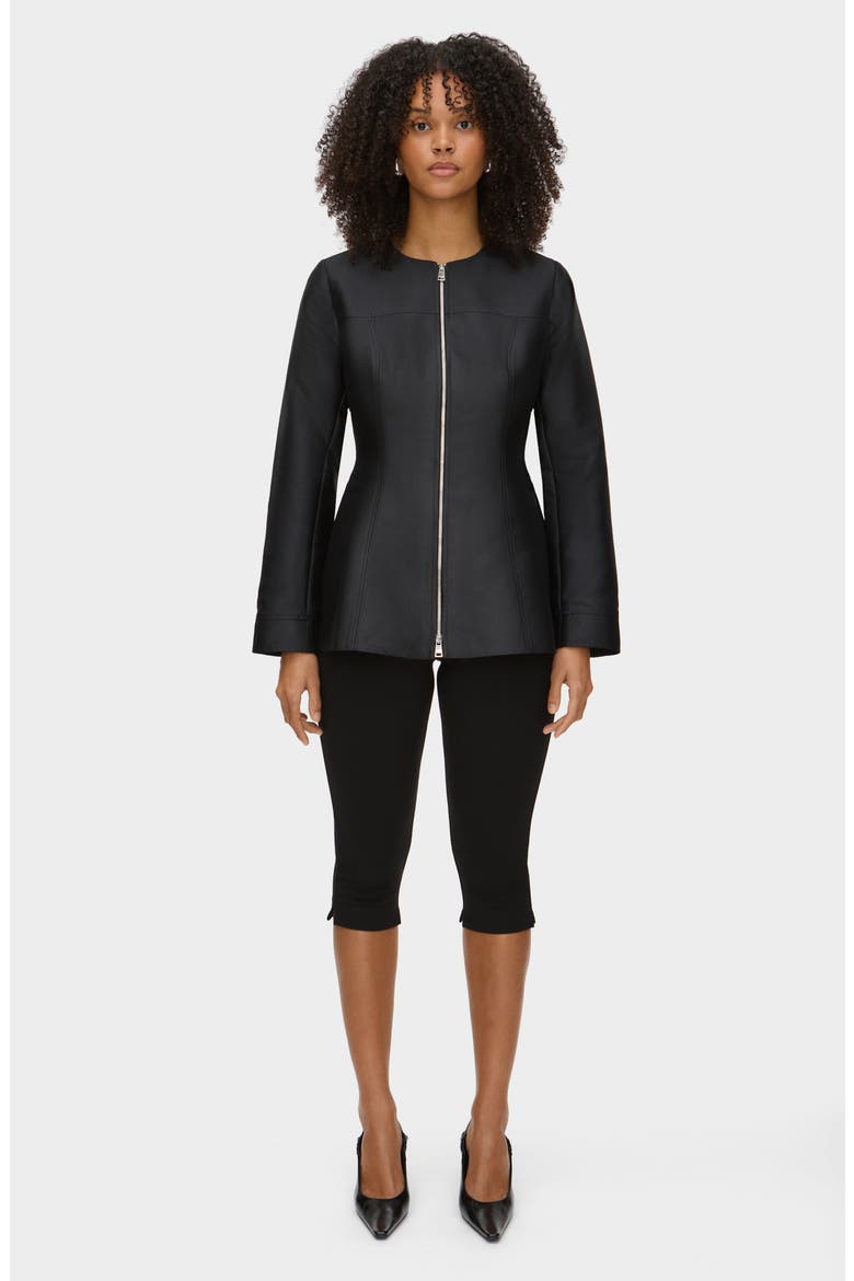 Dara Collarless Jacket, Alternate, color, BLACK