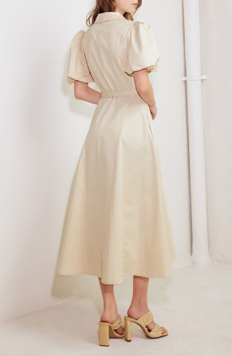 FREEMARKET Puff Sleeve Belted Cotton Shirtdress, Alternate, color, Almond