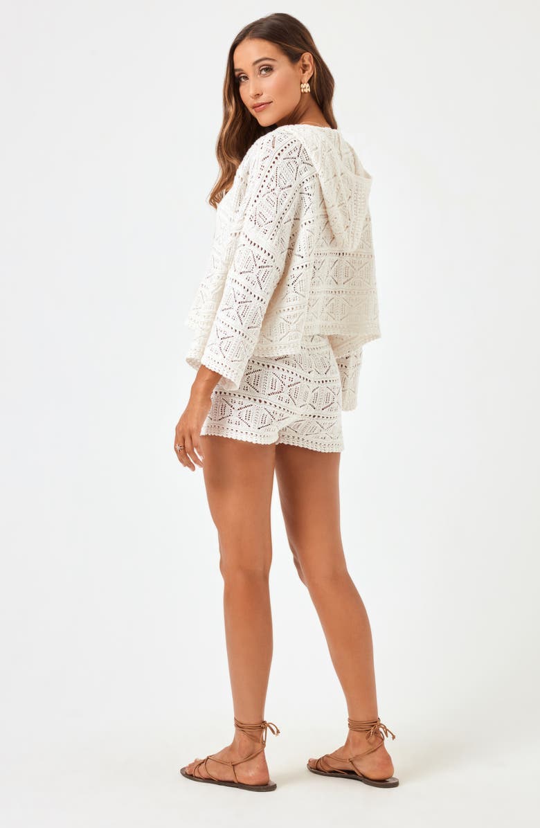 LSPACE Diamond Eye Crochet Cover-Up Shorts, Alternate, color, Cream