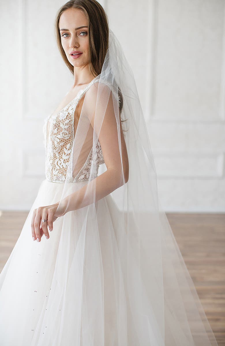 Brides & Hairpins Luella Beaded Crystal Trim Cathedral Veil, Alternate, color, Ivory