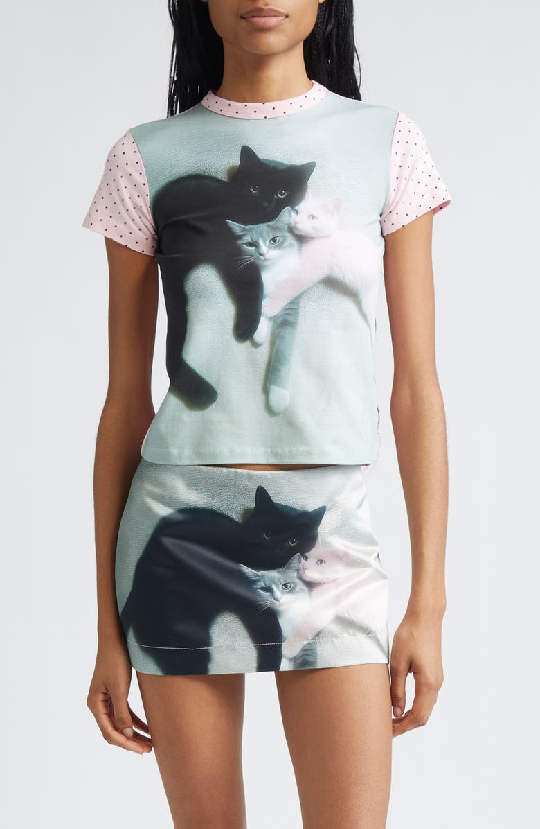 Ashley Williams Kitten Trio Polka Dot Baby Tee, Main, color, 