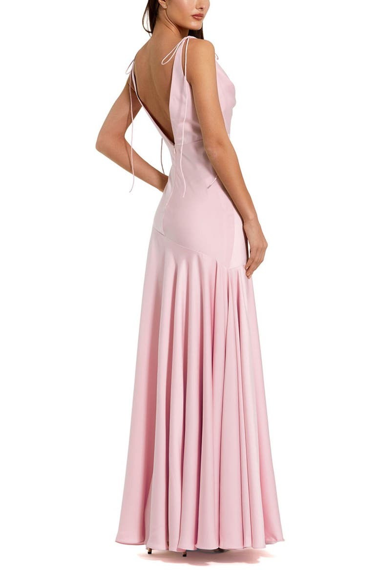 Women's Charmeuse Cowl Gown with Bow Straps, Alternate, color, Powder Pink