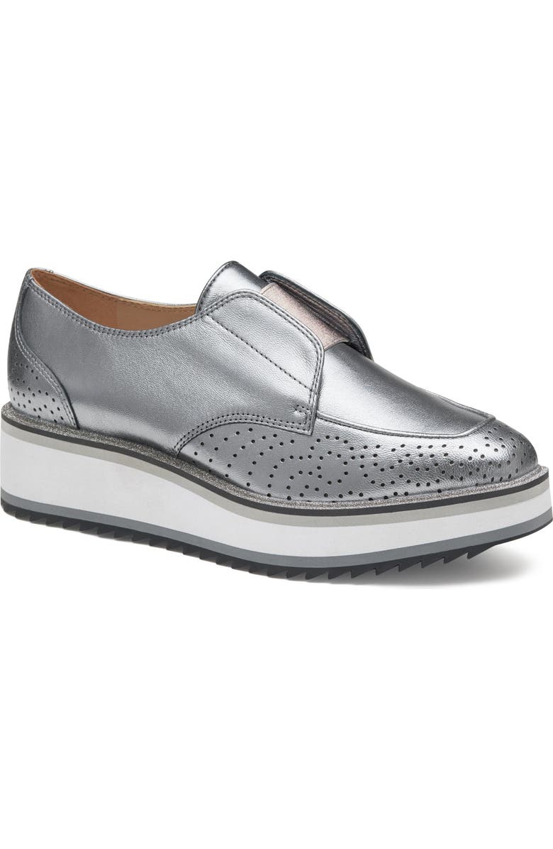 Johnston & Murphy Gracelyn Platform Wedge Derby, Main, color, Pewter Metallic Sheepskin