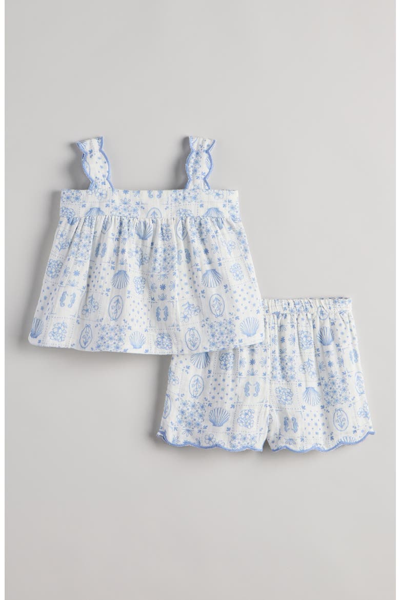 Cotton Mixed Print Top & Shorts Set, Main, color, IVORY - BLUE PAINTED TILES