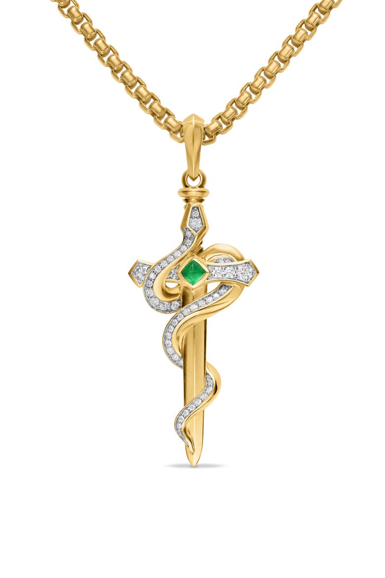 Men's Ouroboros Snake Amulet with Diamonds, Alternate, color, EMERALD