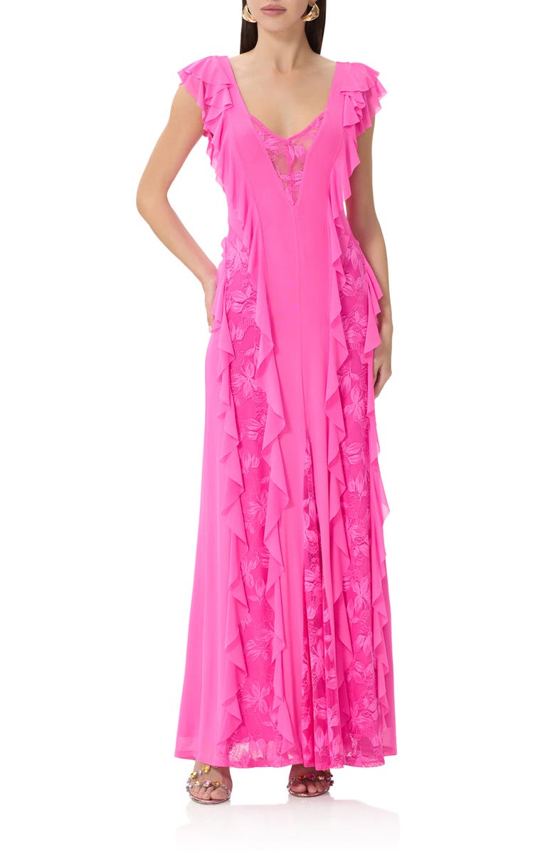 AFRM Trista Ruffle Sleeveless Dress, Main, color, Brilliant Pink