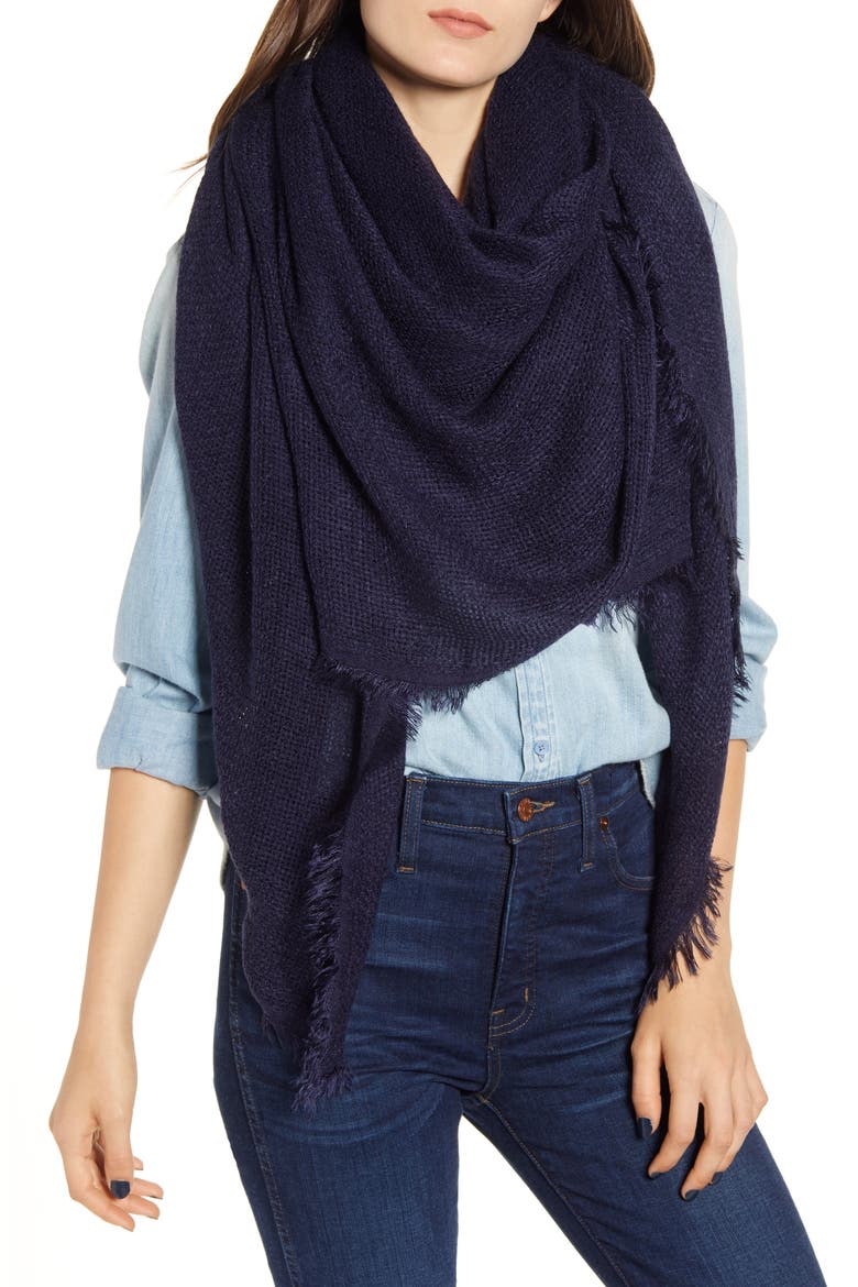 Fringed Scarf, Main, color, NAVY PEACOAT