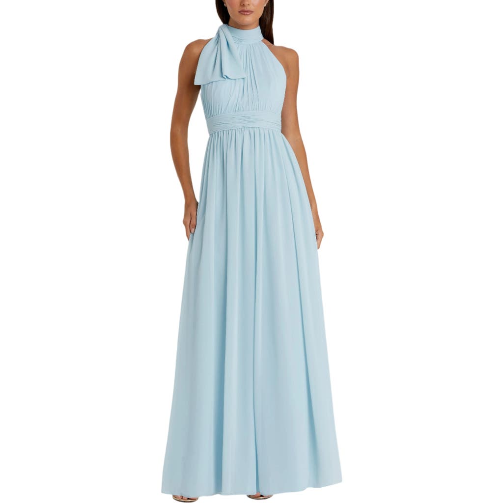 Mac Duggal High Neck Chiffon Gown In Powder Blue