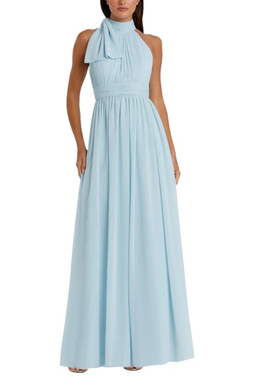 Mac Duggal High Neck Chiffon Gown In Powder Blue