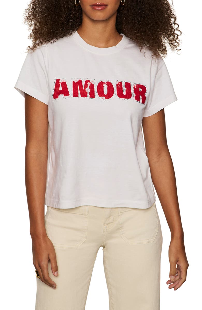 Sanctuary Beaded Amour Organic Cotton Graphic T-Shirt, Main, color, White/ Cherry Lacquer