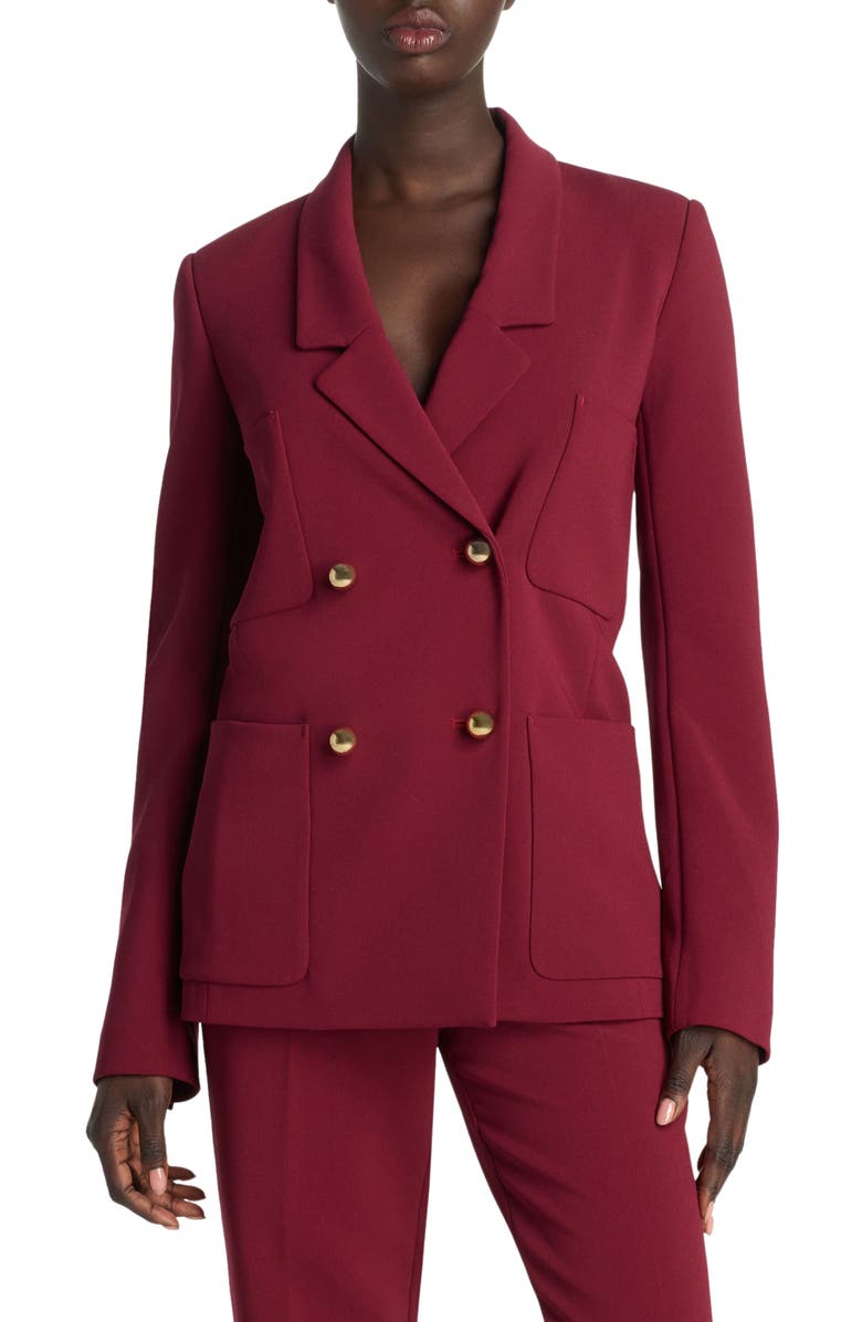 ST. JOHN Double Breasted Stretch Cady Blazer, Main, color, Raspberry
