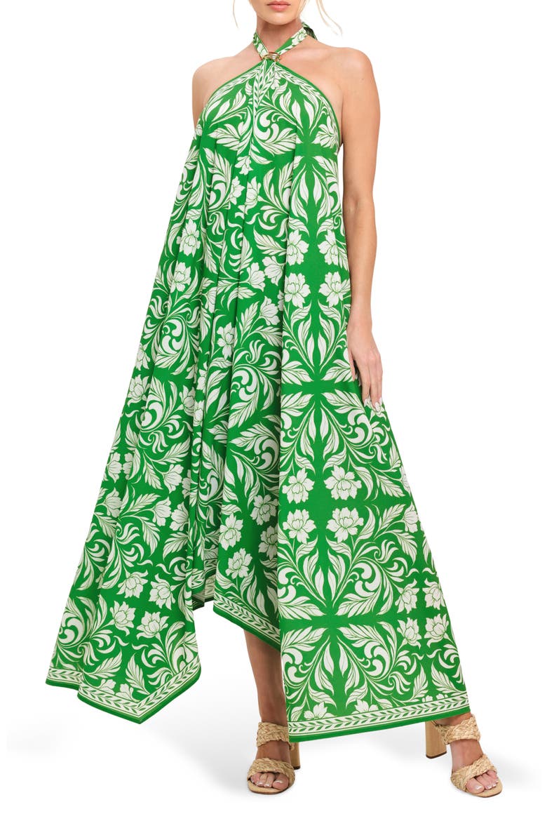 Print Maxi Dress, Main, color, GREEN