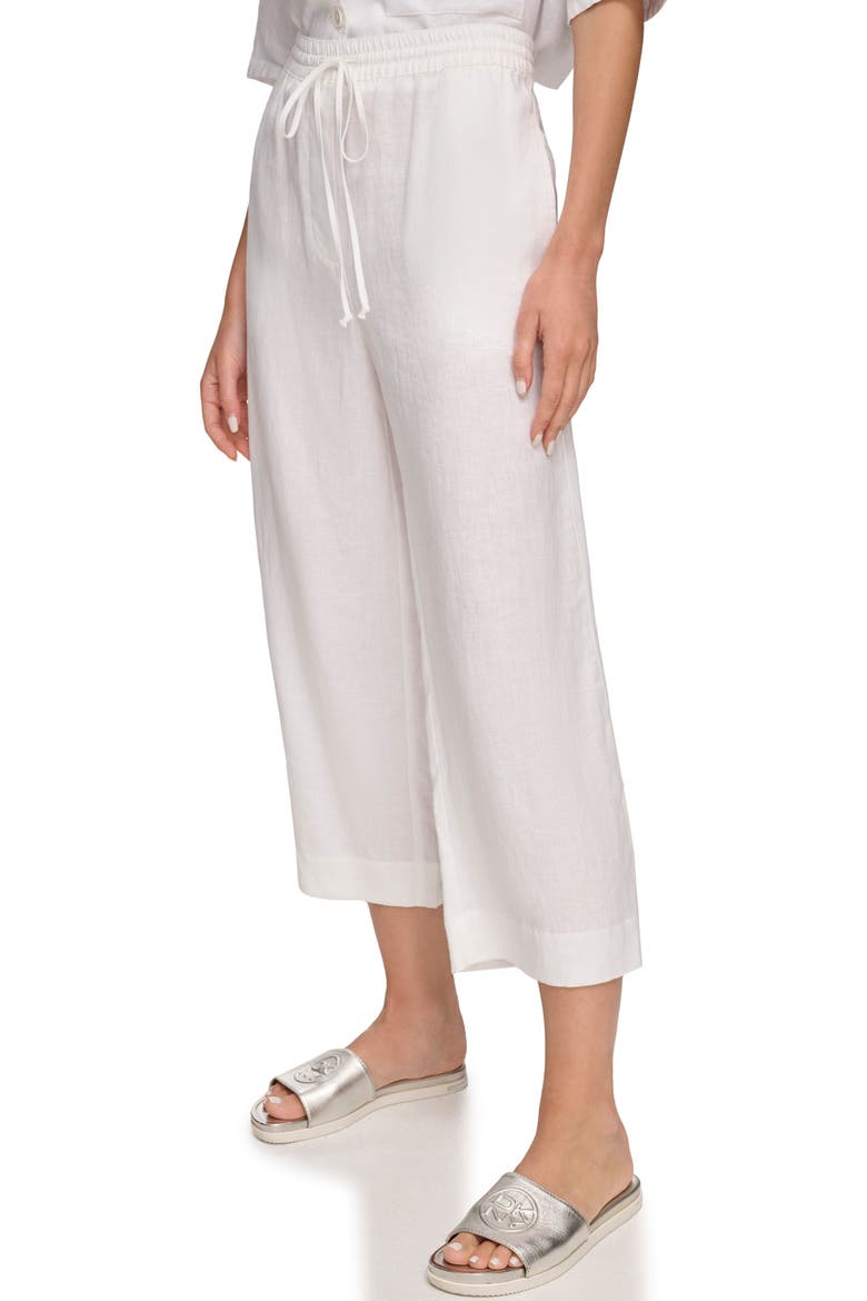 Drawstring Crop Linen Pants, Alternate, color, WHITE