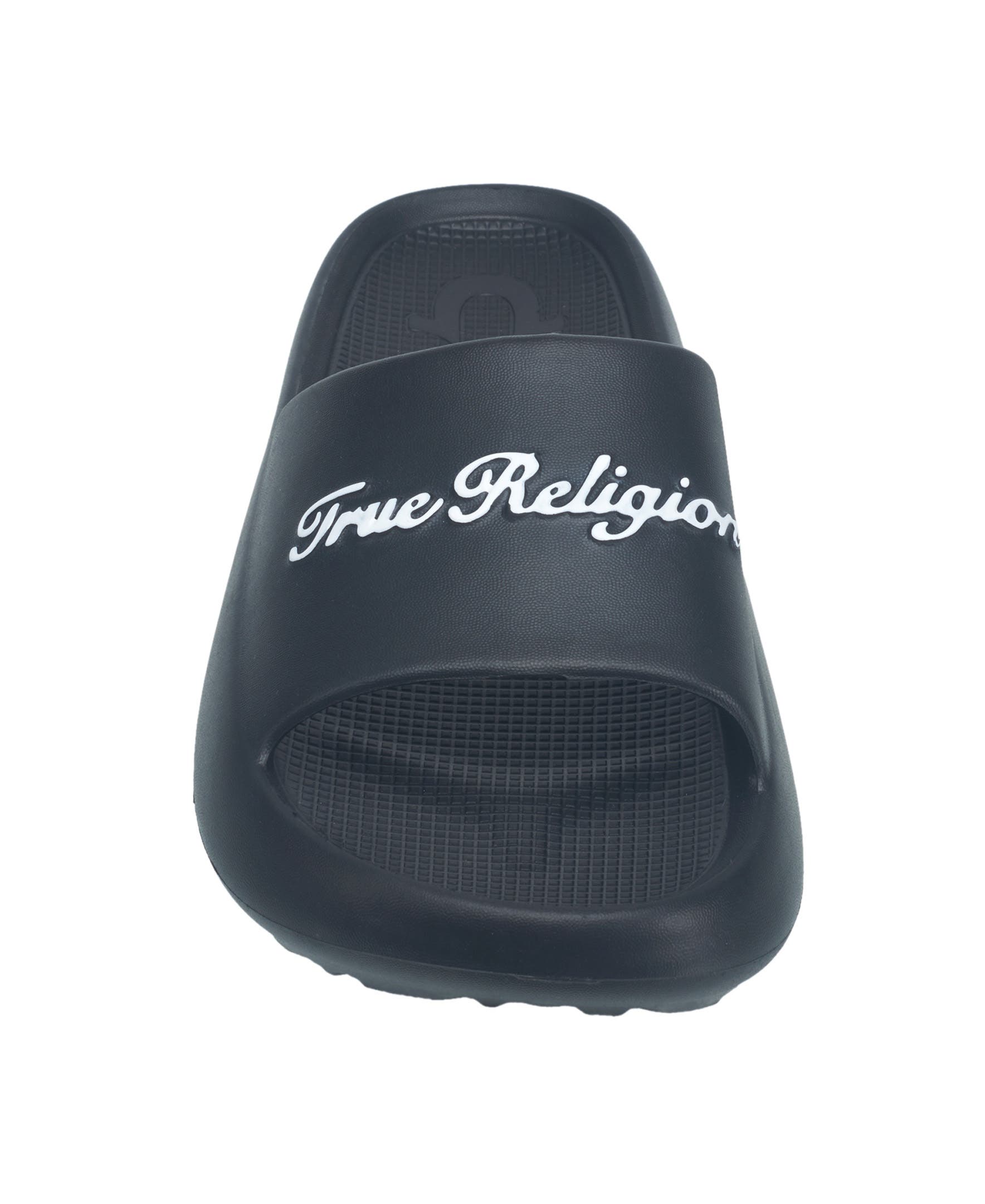 True Religion Foxy Logo Slide, Alternate, color, Black