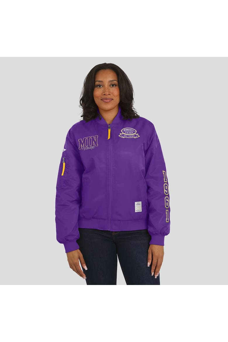 Women's WEAR by Erin Andrews Purple Minnesota Vikings Patch Full-Zip Bomber Jacket, Alternate, color, Purple