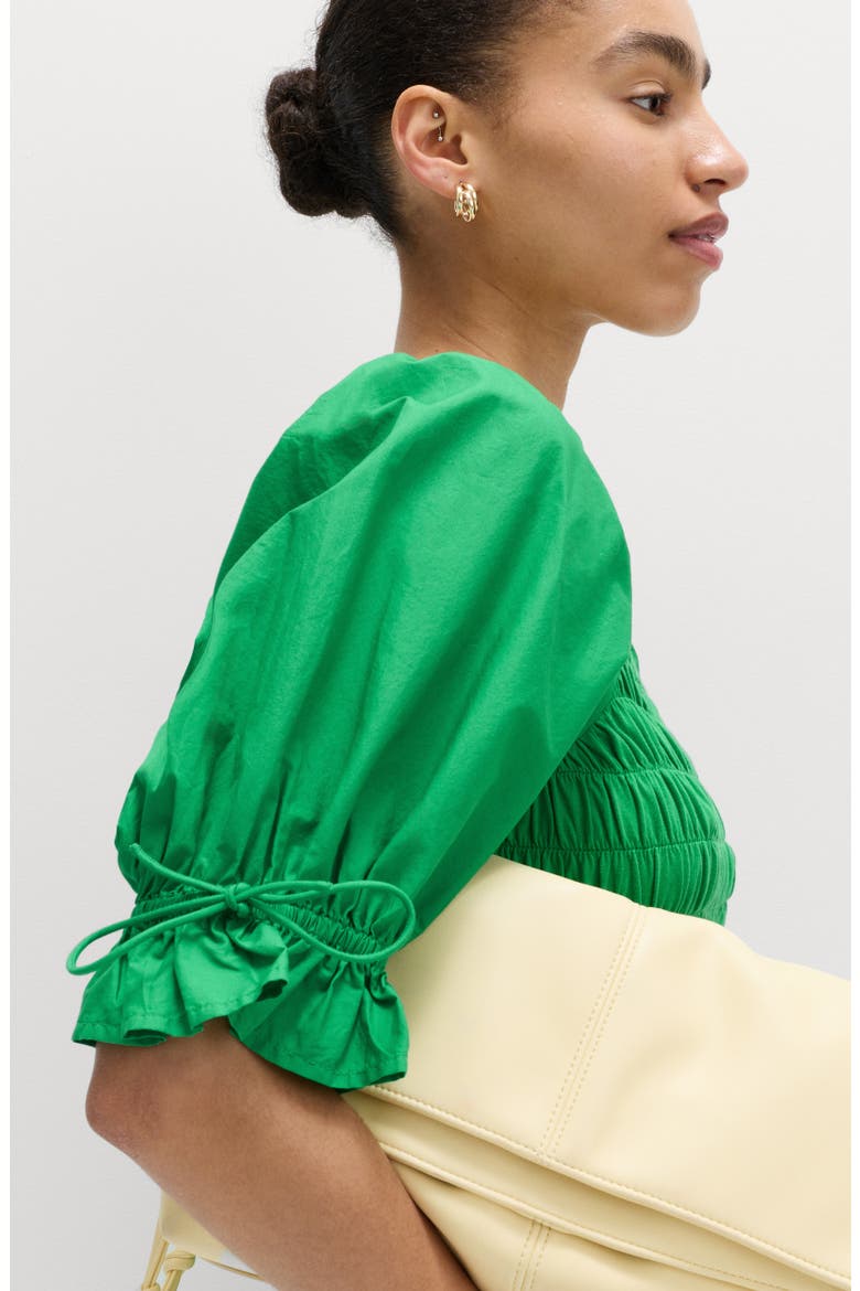 Puff Sleeve Cotton Midi Dress, Alternate, color, GREEN