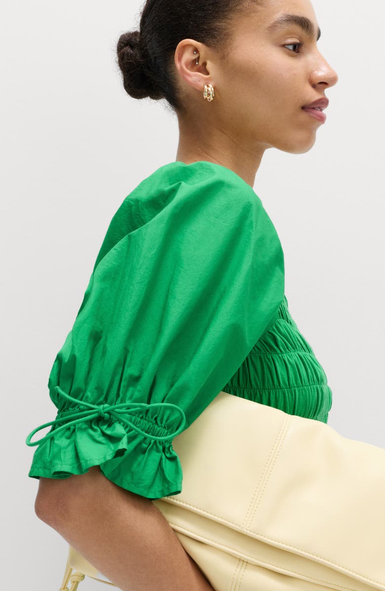 M&S Puff Sleeve Cotton Midi Dress, Alternate, color, Green