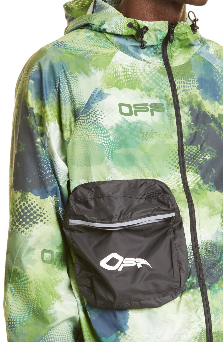 Off-White Camo Print Active Packable Hooded Jacket, Alternate, color,