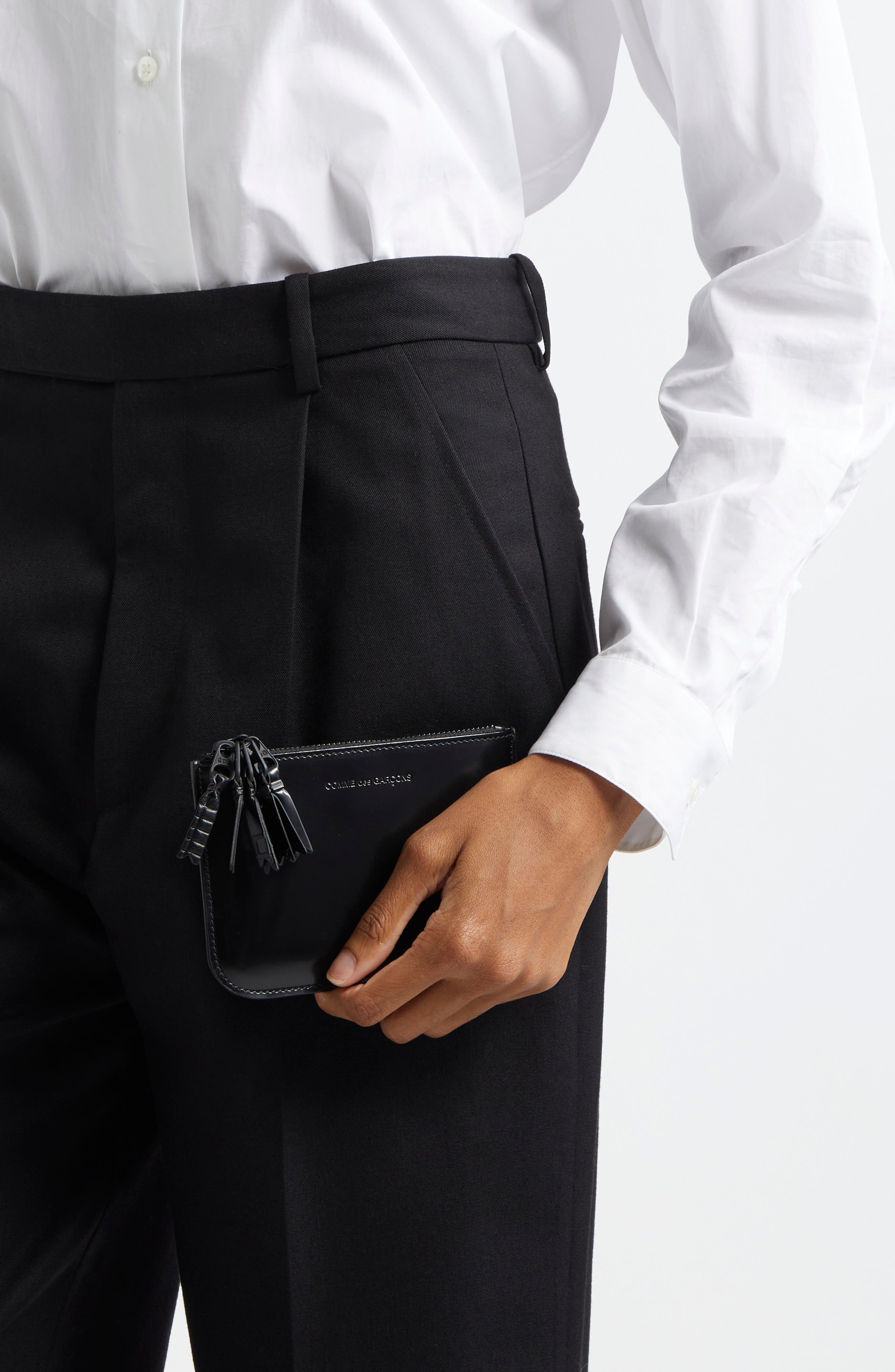 Comme des Garçons Wallets Small Zipper Medley Leather Pouch, Alternate, color, Black